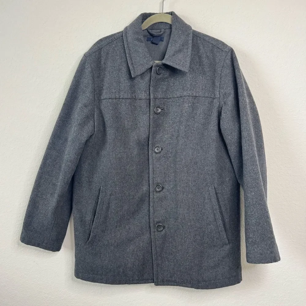 J.Crew Men’s S Wool Blend Gray Button Front Lined Winter Topcoat Overcoat Jacket